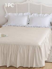 1pc Bed Skirt, Bedding, Soft & Breathable Bed Sheet With Ruffled Hem And Elastic Band, Comfortable Sleep, Lightweight & Elegant, Cloud-Like Soft Texture, Fits Twin, Full, Queen, King Size Beds, Machine Washable, Princess Style Room Decor - Light Khaki - View 2