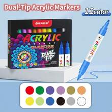 Dual-Tip Acrylic Marker Set, High Coverage Waterproof Painting Pens, Non-Bleed Hand-Drawn Doodle Markers, Art Painting DIY Craft Supplies, Multi-Color Boxed Acrylic Pens - Double-ended Marker Pen - View 11