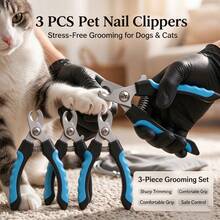 3pcs Pet Nail Clippers With Black And Blue Handles - Perfect For Grooming And Trimming Dog And Cat Claws, Ideal Gift For Pet Lovers - single hole - View 2