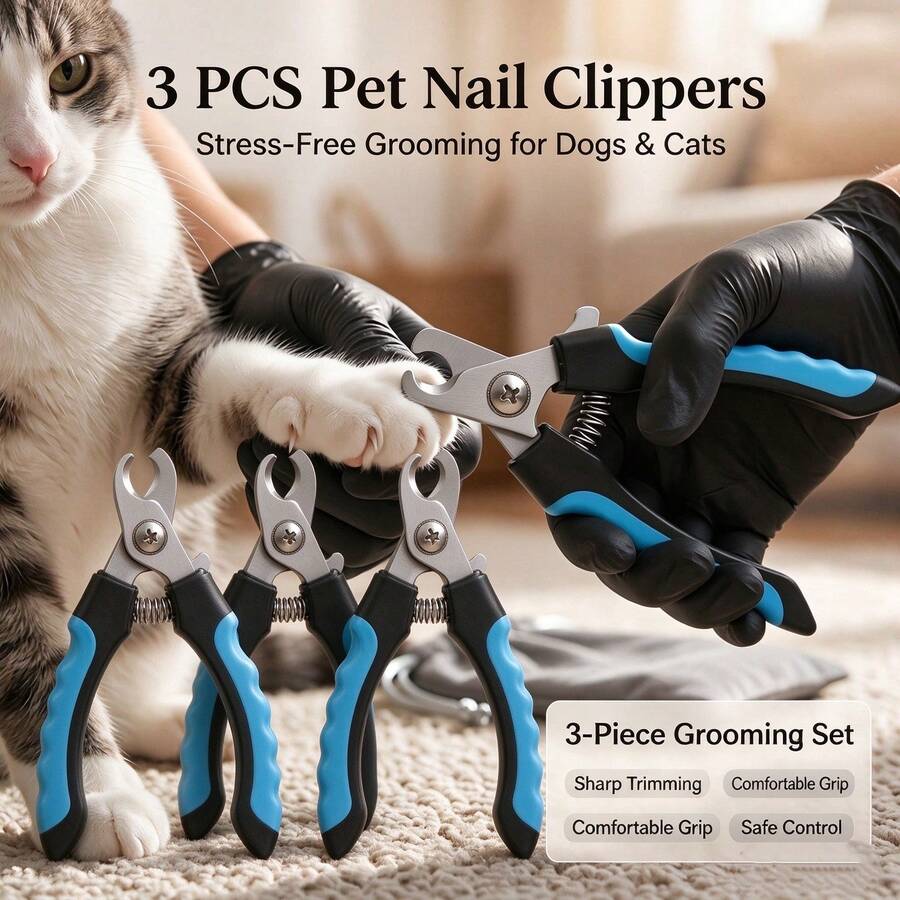 3pcs Pet Nail Clippers With Black And Blue Handles - Perfect For Grooming And Trimming Dog And Cat Claws, Ideal Gift For Pet Lovers