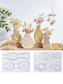 2/4pcs Striped Polka Dot Heart-Shaped Aromatherapy Plaster Vase Mold, DIY Handmade Floral Arrangement And Desktop Decor Mold, Reusable Silicone Material, Suitable For Craft Projects - Multicolor - View 1