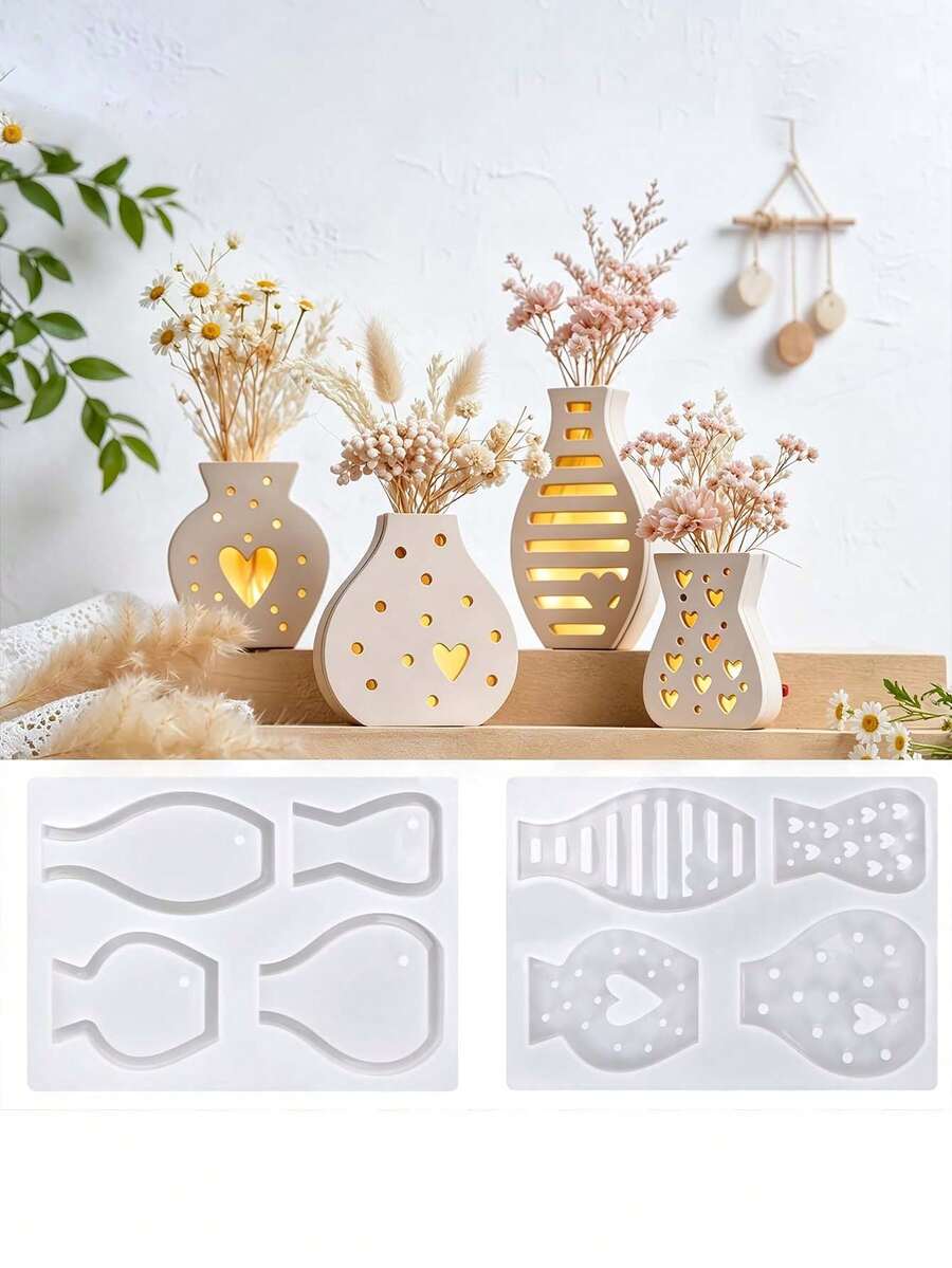2/4pcs Striped Polka Dot Heart-Shaped Aromatherapy Plaster Vase Mold, DIY Handmade Floral Arrangement And Desktop Decor Mold, Reusable Silicone Material, Suitable For Craft Projects - Multicolor - View 1