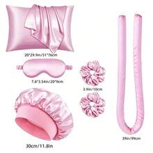 12pcs Women's Sleep Cap, Hair Scrunchie, Eye Mask Set, Casual Solid Color Faux Silk Polyester Set, Daily Vacation All Season Gift - A - View 4