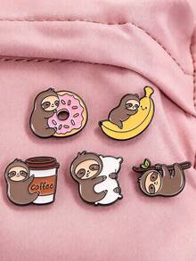 1 Pc/5pcs Cute Assorted Sloth Pattern Brooch, Fashion Clothing Accessory Badge, Bag Lapel Pin, Gift For Friends - Multicolor - View 2