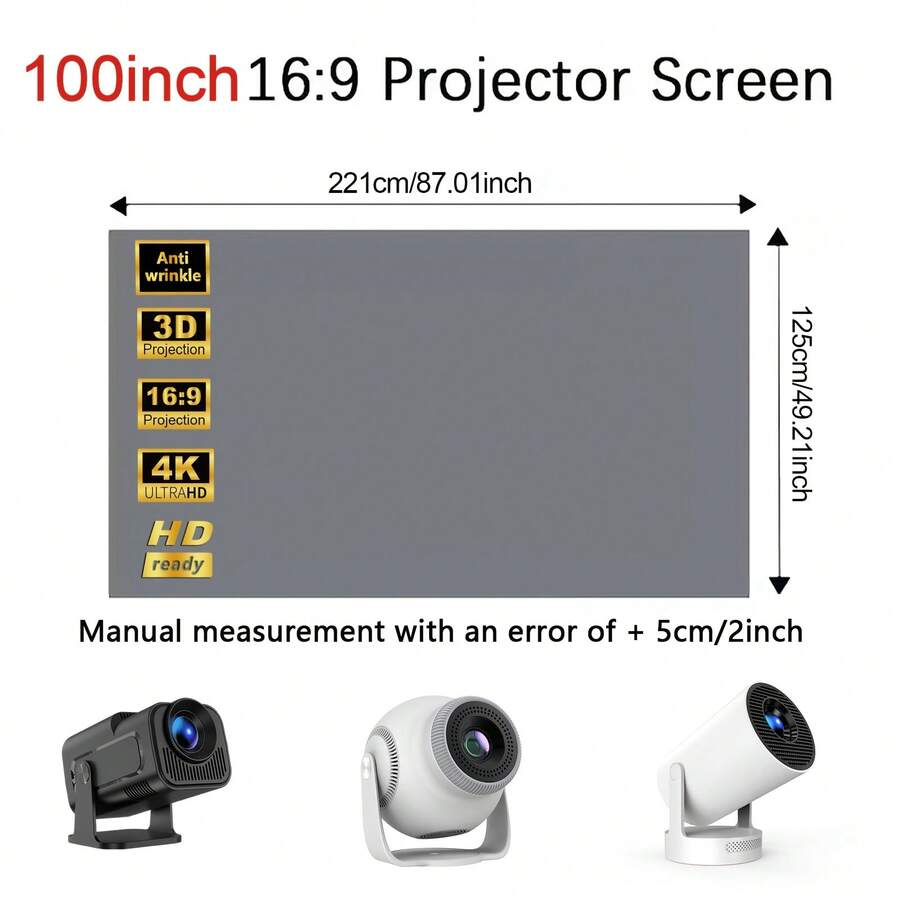 Portable Projection Screen Screen Portable 16:9 4K Reflective Fabric Cloth Projection Screen For 1LCD Series Movie Video Home Projectors Punch-Free Projector Screen - View 1