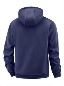 Men's Winter Full Lamb Fleece Lined Hooded Sweatshirt, Elastic Drawstring Hood, Zipper Side Pockets, Loose Fit Warm Jacket - Royal Blue - View 2