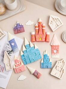 Castle Silicone Fondant Mold 3D, Princess Prince Windmill House Chocolate Candy Cake Decorating Mold, Fairy Tale Wedding Birthday Party Cupcake Topper Tool, Gum Paste Polymer Clay DIY Baking Mold, Non-Stick Reusable - Light Grey - View 4