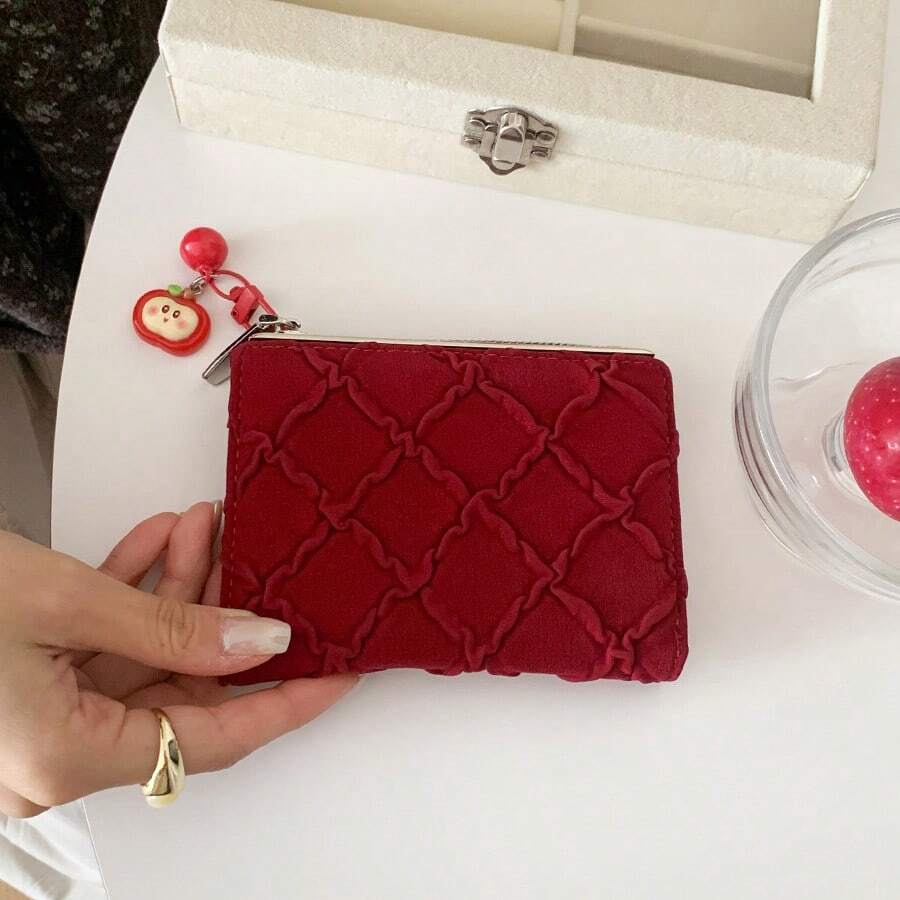 Dompet Pendek Natal Wanita dengan Gantungan Apel, Dompet Kartu Berumbai dan Berlapis, Tas Koin Multi-Slot Hadiah Malam Natal - MultiWarna - View 1