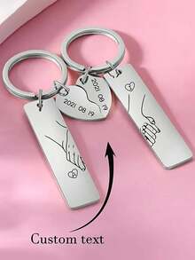 2pcs Personalized Heart-Shaped Keychain, Stainless Steel Customizable Text Couples Keyring, Suitable For Anniversary, Birthday, Wedding Anniversary, Valentine's Day Gifts, Unique Birthday Gifts For Friends And Family - Multicolor - View 2