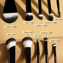 BS-MALL 9pcs Non-Shedding Portable Travel Makeup Brush Set With Puff And Makeup Bag, Dual-Ended Eyeshadow Brush, Blush Brush, Foundation Brush, Gift For Girlfriend - Black - View 10