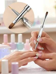 2/1pc Rhinestone Handle Professional Hard Gel Nail Brushes Dual-Ended Building Gel Brushes French Liner Brushes Acrylic Nails - Multicolor - View 2