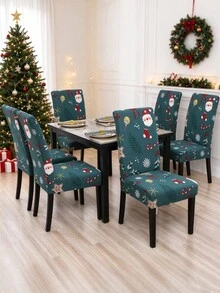 1/2/4/6pcs Christmas Restaurant Party Polyester Chair Covers, Fabric Decorative Dining Chair Covers, Christmas Home Decor Dust-Proof Chair Covers - Green - View 3