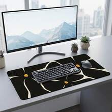 Black Floral Mouse Pad, Gaming Office Home Desktop Mat, Rubber Base PC Laptop Study Desk Pad, Computer Keyboard Pad, Non-Slip Smooth Surface, Office Home Gaming Desktop Accessory - View 3