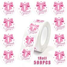 500pcs/Roll 1 Inch Pink Bow Thank You Seal Stickers, Commercial Decorative Self-Adhesive Labels For Baking Gift Packaging, Suitable For Small Business, Minimalist Elegant Sealing Stickers For Envelopes, Party Gifts, Decorative Stickers - one-size - View 1
