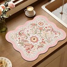 [New Thickened]Kitchen Dish Drying Mat, Table Mat, Absorbent Mat, Countertop Dish Mat, No-Wash Table Mat, Bowl & Plate Drying Mat, 3.6mm Thickness - Pink Floral E - View 3