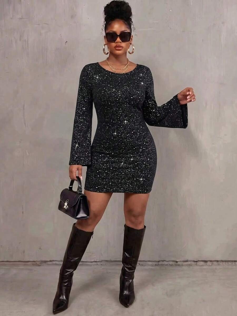Women's Lace Backless Party Dress, Halloween Costume - Black - View 1