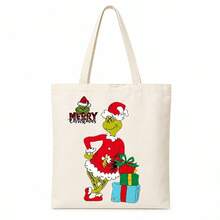 The Grinch Element Print Canvas Tote Bag, Large Capacity Commuter Shoulder Bag - Multicolor - View 14
