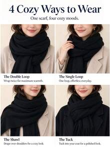 Women Mohair Solid Color Scarf Korean Style Thick Warm Tassel Shawl Wrap Cozy Oversized Neck Warmer - Multicolor - View 5