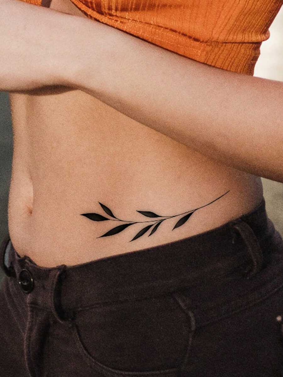 2PCS Black Minimalist Leaf Pattern Party Gift Holiday Gift DIY Music Festival Temporary Body Tattoo Stickers For Arm Shoulder Neck Collarbone Waist Abdomen Back Waterproof Skin Tattoo - Black - View 1