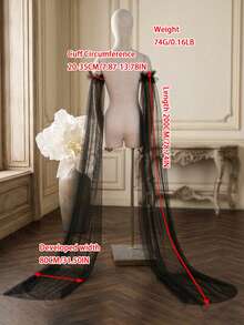 1 PC Vintage Black Tulle Train Sleeves, Pearl Ruffle Detachable Float Sleeves, Long Arm Tulle For Wedding & Evening Gown - Multicolor - View 7