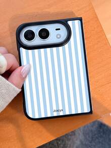Minimalist Dual-Color Striped Pattern Design Foldable Phone Case, Compatible With IPhone Duo 18 Ultra, Cute Shockproof Shell, Gift - Blue - View 1