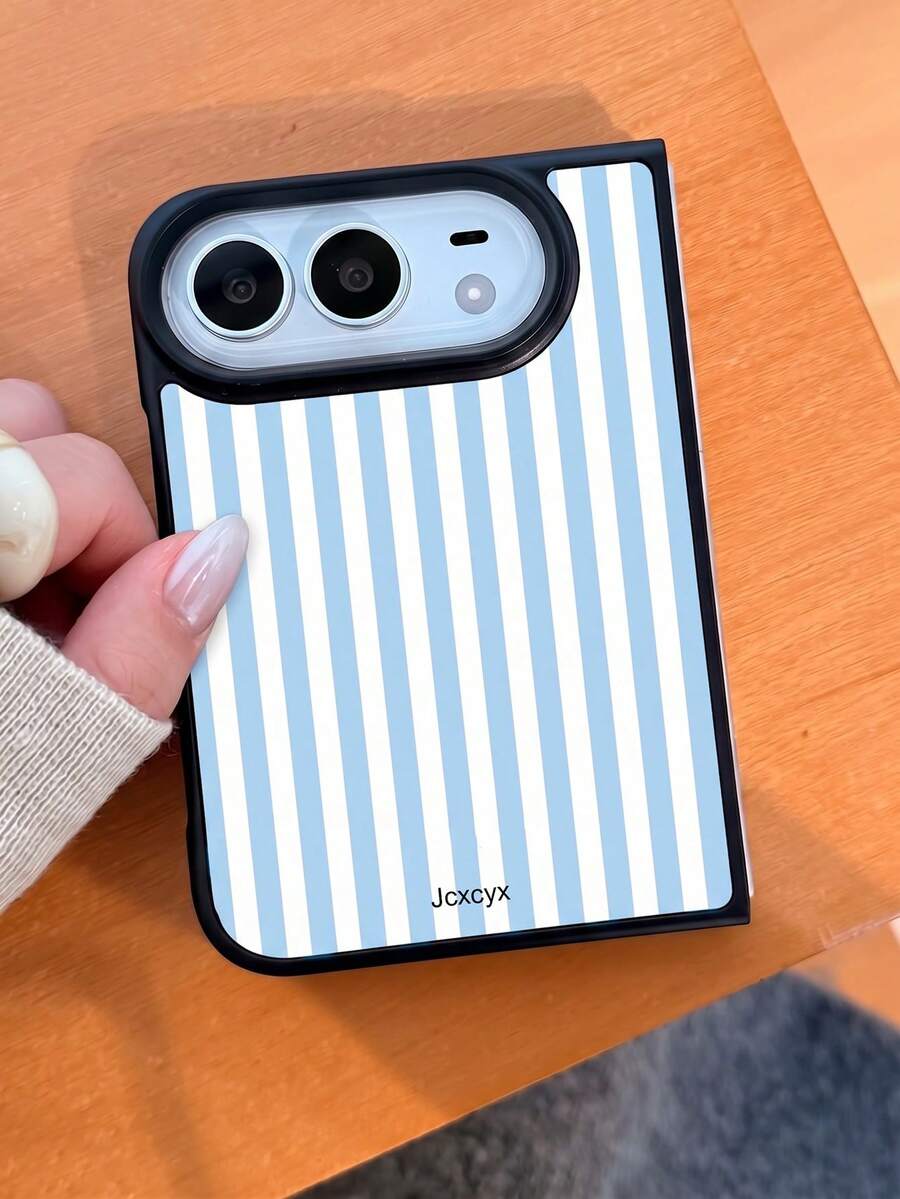 Minimalist Dual-Color Striped Pattern Design Foldable Phone Case, Compatible With IPhone Duo 18 Ultra, Cute Shockproof Shell, Gift - Blue - View 1