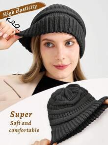 1pc New Autumn/Winter Solid Color Knitted Hat, Unisex Fashionable Versatile Warm Woolen Beanie, Suitable For Daily Outdoor Cold Weather Travel Wear - Multicolor - View 3