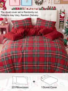2/3pcs Red Plaid Print Duvet Cover Set (1 Duvet Cover + 1/2 Pillowcases, Duvet Insert Not Included), Fashion Decorative Bedding, Bedroom Dorm Essential - Multicolor - View 2