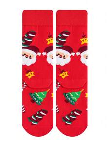 3/1 đôi tất nam cổ trung, họa tiết jacquard cây thông Noel và kẹo gậy vui nhộn, quà tặng lễ hội sáng tạo nhiều màu sắc, phong cách thu/đông - Nhiều màu - Xem 4