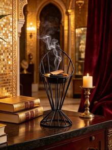 1pc Cone-Shaped Hollow Metal Incense Burner, Luxury Arabian Style, Dual-Purpose Aromatherapy & Tabletop Ornament. Ideal For Living Room, Dining Room, Tea Room Decor & Holiday Gift - Incense Burner - View 6