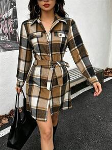 Women Short Dresses - Coffee - View 5