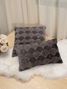1pc Gradient Brown Faux Rabbit Fur Pillowcase, Nordic Style Embossed Fan-Shaped Fish Scale Pattern Soft Fluffy Lumbar Pillowcase, Rectangular Decorative Throw Pillowcase, Suitable For Sofa, Bedroom, Living Room, Wabi-Sabi Home Decor, Bed Headboard Winter Warm Pillowcase, Pillow Insert Not Included - Multicolor - View 11