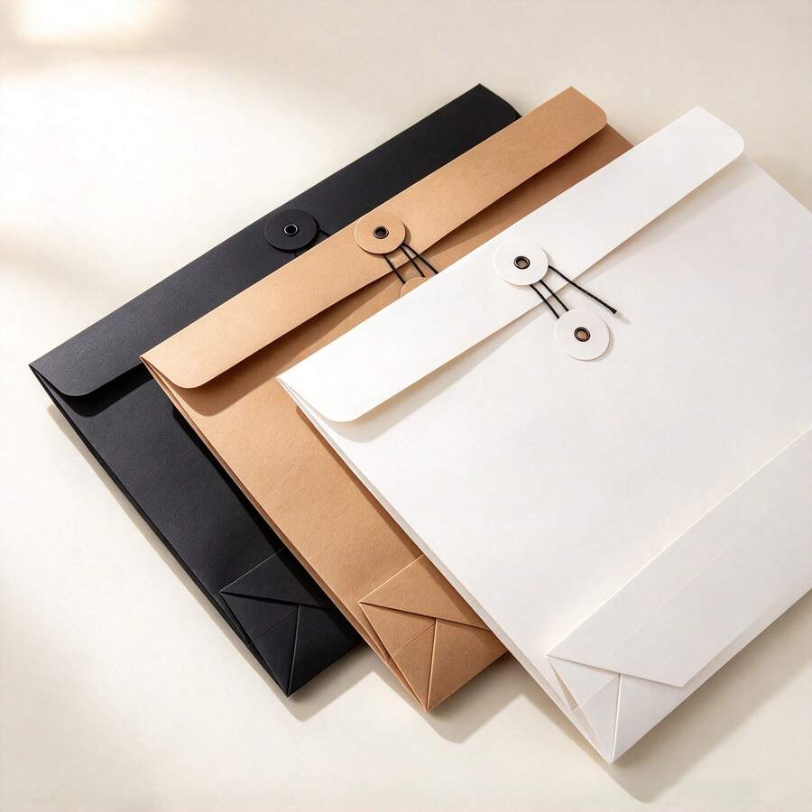 1/3pcs Kraft Paper Document Envelopes With Rope And Button Closure, Lightweight Portable Paper Storage Box, Suitable For Office, School And Receipt Organization - Multiple Styles - View 1