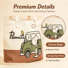 SNOOPY 1pc Striped Canvas Tote Bag Set, Large Capacity Multifunctional Shoulder Bag, Suitable For Commuting, Casual And Travel, Cute Daily Bag, Perfect Gift For Back To School, Birthday, Valentine's Day And Mother's Day - A - View 10