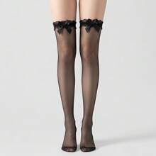Women's White Knee-High Socks, Lace Trim Top, Large Bow Decor, Soft Elastic Fit, Suitable For Matching With Skirts - Multicolor - View 6