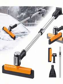 1pc 3-In-1 Telescopic Snow Brush And Ice Scraper, 360° Rotating Detachable Snow Brush With Adjustable Extendable Handle, Winter Car Snow Removal Tool For Car Windshield, Suitable For Cars, SUVs, Trucks And Sedans - A - View 8