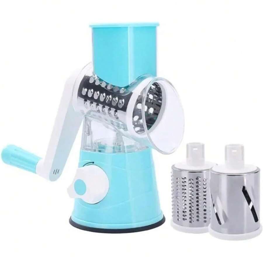 Cortador de Verduras Manual Multifuncional de Manivela, Rallador de Acero Inoxidable con 3 Moldes Intercambiables para Cocina - Azul - Ver 1