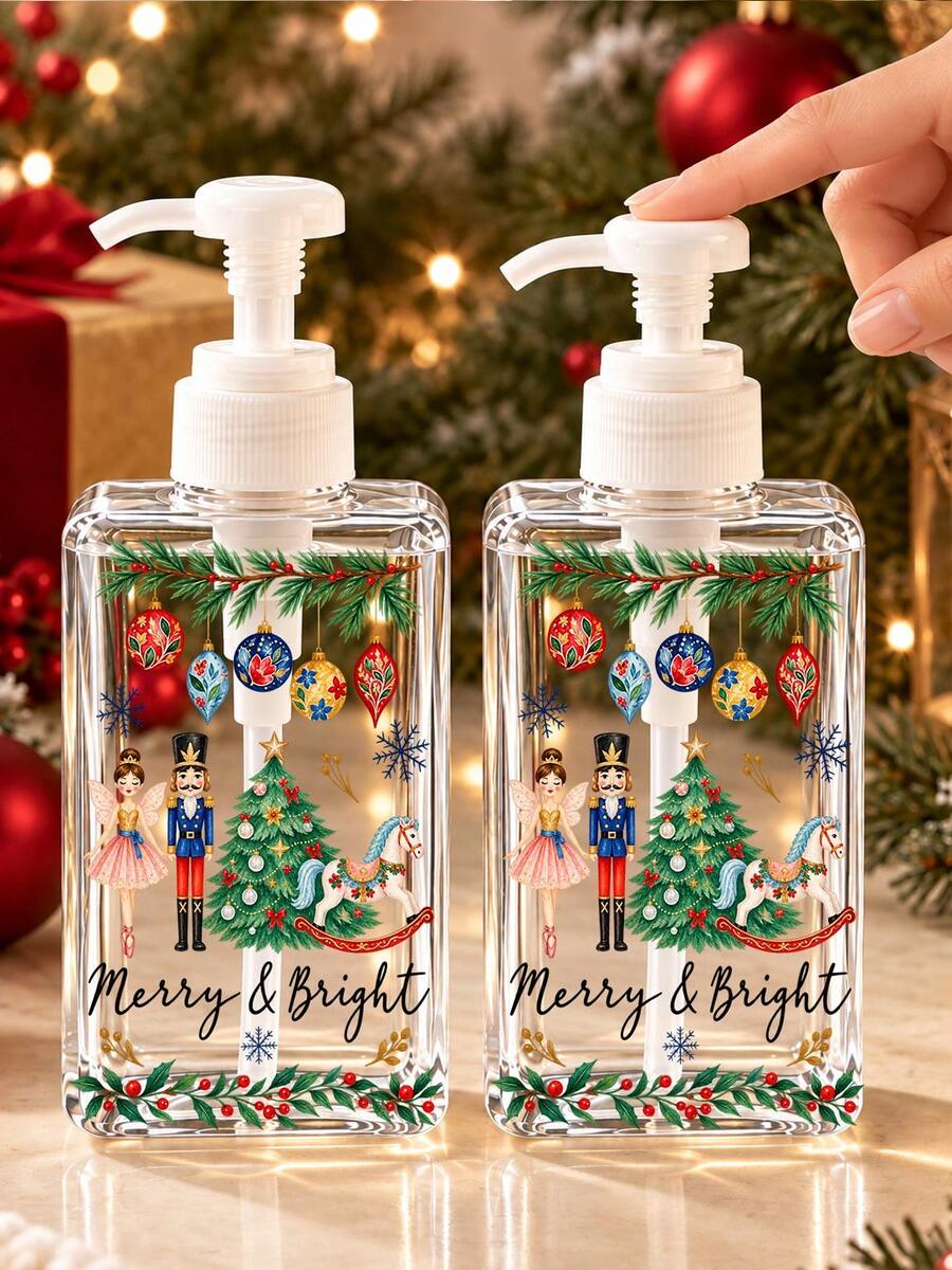 Nutcracker 透明真空泵瓶 | 秋季可重複使用按壓瓶，防漏塑膠旅行分裝瓶；旅行泡沫分裝瓶 - 透明塑膠材質，無香料，不含乳膠，(適用於乳液和底妝) 適用於洗手液、牙膏、洗髮精、護髮素等；旅行必需品，透明旅行化妝品容器 (適用於底妝、保濕霜等) - 僅限手洗，省空間設計。適用於日常居家使用，萬聖節居家裝飾 - 彩色 - 查看 1