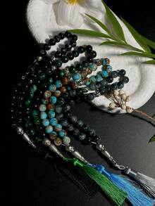 1pc Multicolor Artificial Crystal Tasbih Prayer Beads, 33-Bead Islamic Tassel Style Prayer Bracelet, Religious Worship Handheld Prayer Beads - Multicolor - View 6