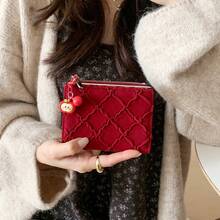 Dompet Pendek Natal Wanita dengan Gantungan Apel, Dompet Kartu Berumbai dan Berlapis, Tas Koin Multi-Slot Hadiah Malam Natal - MultiWarna - View 6