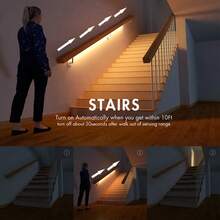Acosh Neon Motion Sensor Stair Lights With Chase Effect 5V Under Bed Lights Under Cabinet Lights, USB Motion Activated LED Light Strip For Bedroom, Warm White LED Closet Light Motion Sensored Under Cabinet Lighting - White - View 12