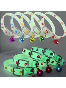 Random Color Pet Glow Collar, Cute Night Glow Pet Collar, Glow-In-The-Dark Pet Collar - Glow Collar With Paw Print, Night Safety Anti-Loss Collar, Suitable For Small Dogs And Cats, Multiple Colors - Multicolor - View 4