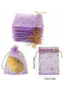 20pcs Moon & Star Drawstring Organza Bags - Ideal For Jewelry, Party Favors - Multiple Colors Available, Suitable For Weddings, Valentine's Day And Christmas - Multicolor - View 3