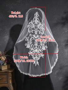 1pc Pearl Trim Lace Embroidered Bridal Veil Headband Mantilla Veil With Floral Scroll For Wedding - Off White - View 8
