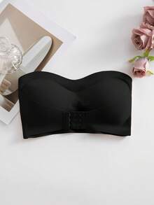 Front-Clasp Bandeau Bra, Removable Padding, Upgraded Non-Slip Silicone, Wire-Free, Criss-Cross Back Design - Black - View 10