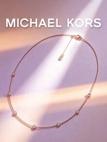 Kalung Rantai Tipis MICHAEL KORS Rose Gold Starry Sky untuk Wanita, Rantai Ekstensi Mewah yang Dapat Diatur, Kalung Tulang Selangka Serbaguna untuk Perjalanan, Hadiah untuk Pacar - Rose Gold - View 2