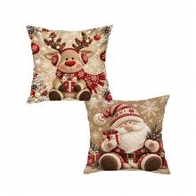 shangxia 2PCS-Christmas Pattern Printed Pillow Covers, Cute Santa Claus Red Nose Reindeer Snowflake Ball Decor Sofa Cushion Covers---(Pillow Insert Not Included) - Multicolor - View 12