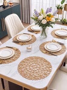 Tkvega • Home 6pcs/set Coffee Handmade Knitted Hollow Out Round Modern Minimalist Style Placemat, Water-resistant, Easy To Clean, Wipeable, Non-slip, Heat-resistant, For Dining Table, Holiday, Wedding, Party, Festival Decoration - Brown (6 Pieces) - View 1