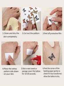 2PCS Heart English ECG Butterfly Floral Pattern Party Gift Holiday Gift DIY Music Festival Temporary Tattoo Stickers For Arm Shoulder Neck Collarbone Waterproof Body Skin - Multicolor - View 9