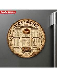 2D Flat, 1pc Baking Knowledge Chart Acrylic Round Magnetic Refrigerator Magnet, Baking Conversion Chart, Measuring Cup, Mixing Bowl, Kitchen Decor, Cozy Cafe Style, Perfect For Home, Cabinet, Refrigerator, Dishwasher, Blackboard - Multicolor - View 2
